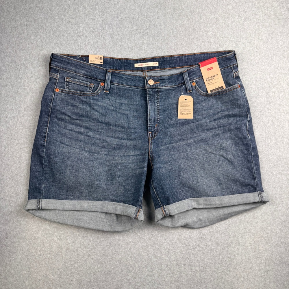 Levis Shorts Womens 20W Mid Length Cuffed Denim Plus Stretch Dark Wash NEW